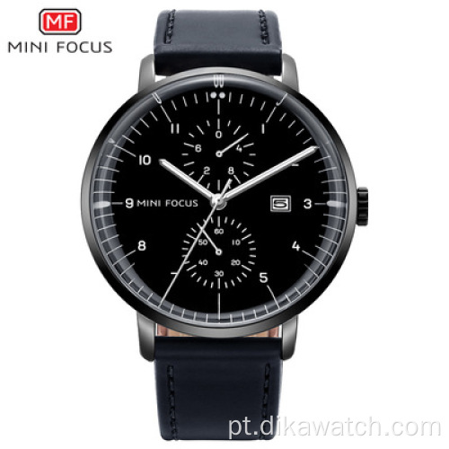 Relógio masculino MINI FOCUS 0052, marca de luxo, relógios de quartzo masculino, calendário de pulso, malha de couro, pulseira, relógio masculino à prova d&#39;água